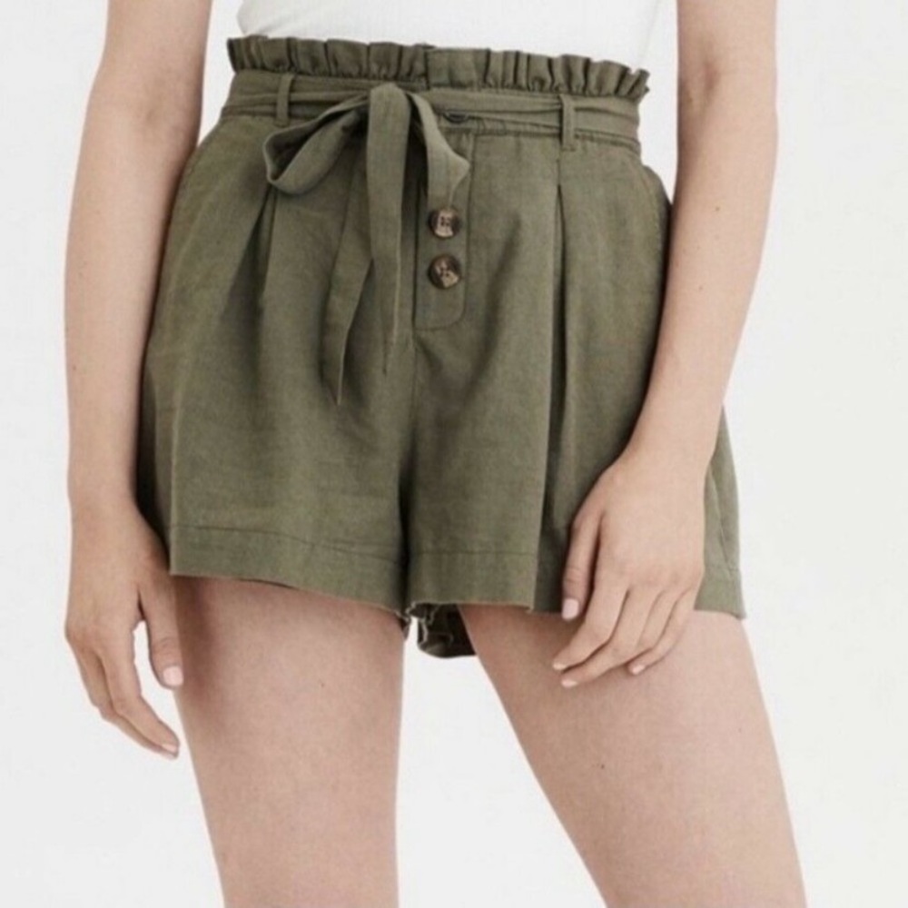 American Eagle Green Ruffle High Waisted Shorts
